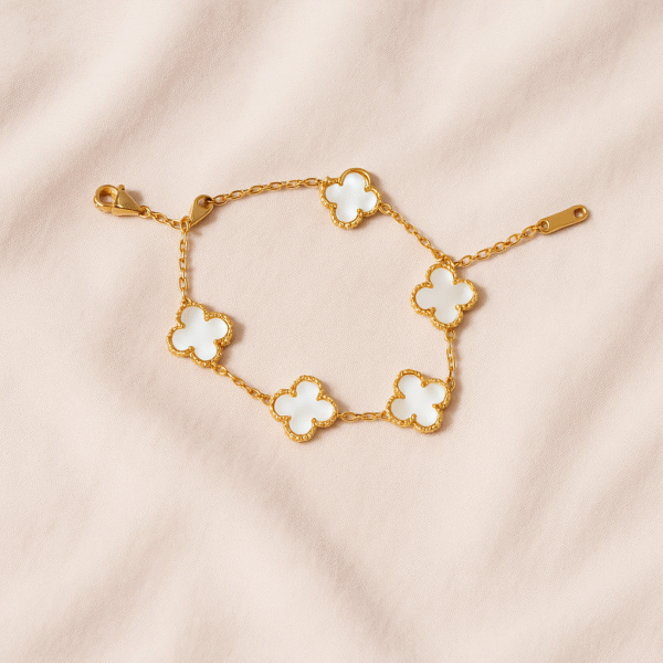 Gold Clover Pearl Bracelet - Image 3